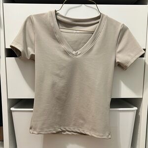 925fit Taupe V-Neck Short Sleeve Top